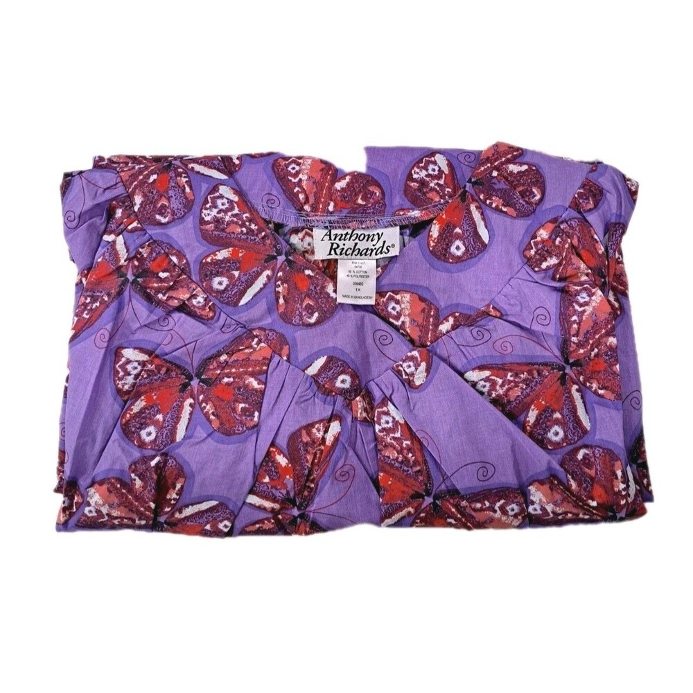 Anthony Richard’s Purple Butterfly Mumu Midi Patio House Dress Women's Size 1X - Picture 5 of 6